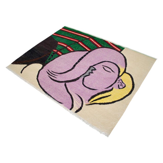 Textile Pablo Picasso - Woman With Yellow Hair - Inspired Hand Woven Area Rug - Wall Rug , Wool 3′9″ × 5′ For Sale - Image 7 of 18