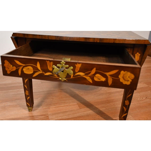 1900s Antique Dutch Marquetry Mahogany Pembroke Drop-Leaf Coffee Table For Sale - Image 6 of 16