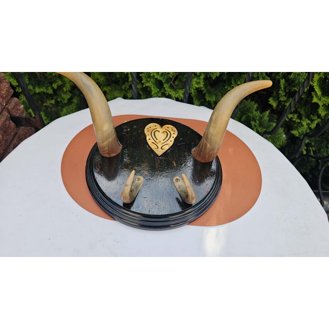 Pre-War Wooden Coat Rack with Bull Horns, 1890s For Sale - Image 6 of 7