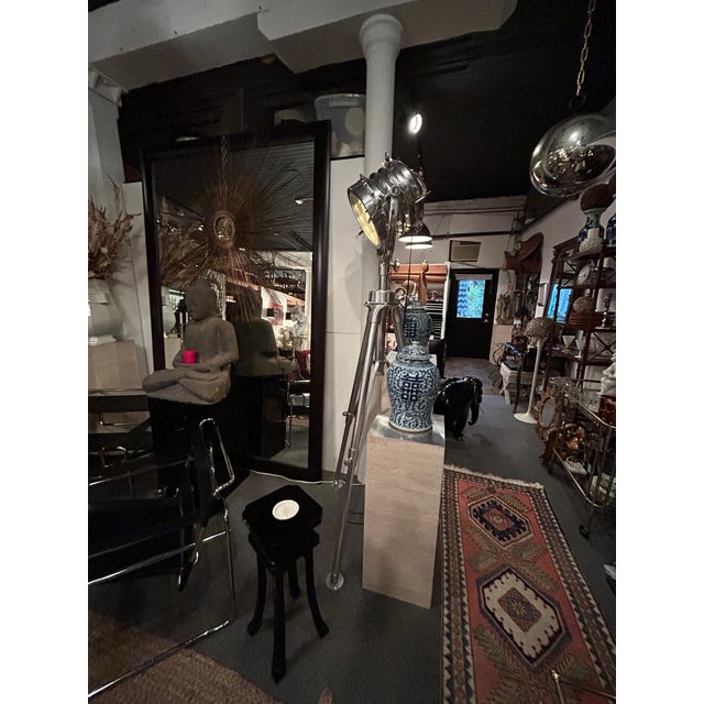 Huge original Restoration Hardware Royal Master Sealight Floor Lamp featuring a polished aluminum finish and telescoping...