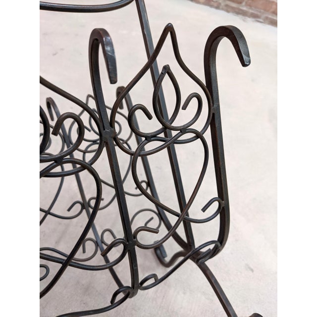 Metal 1970s Shabby Chic Wrought Iron Rattan Magazine Rack For Sale - Image 7 of 8