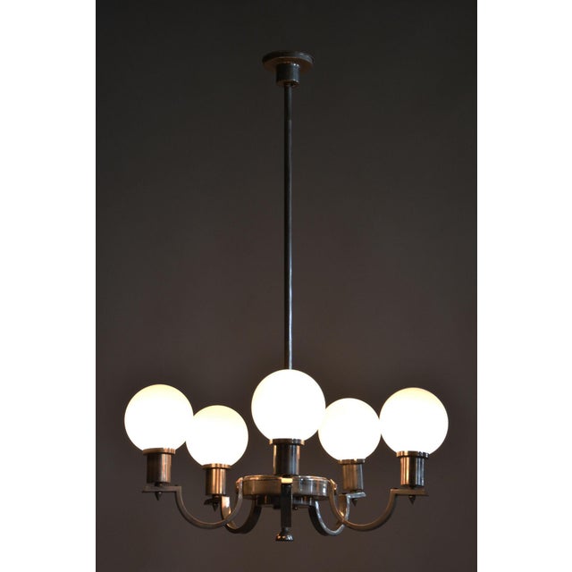 Silver Art Deco Chandelier in Nickel, Steel and Opaline Glass, Czech, 1920s For Sale - Image 8 of 10