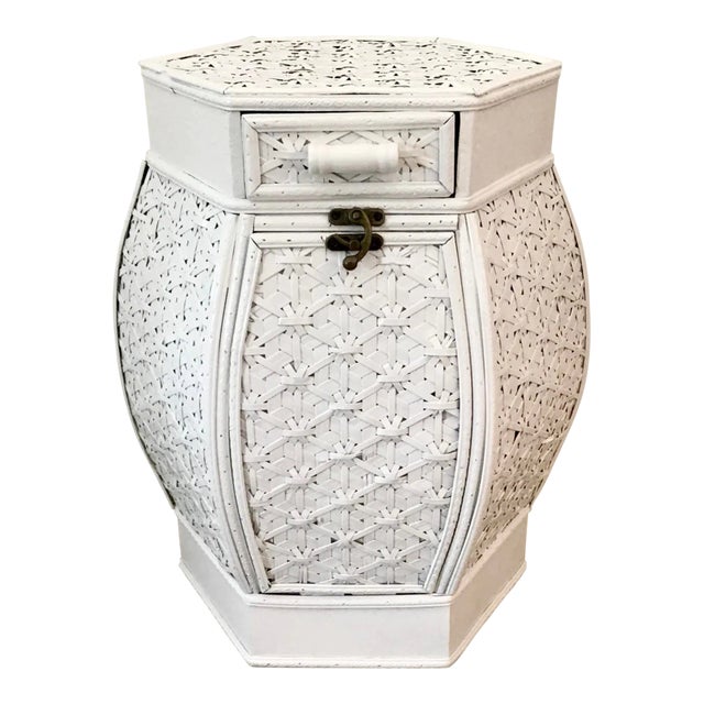 Boho Chic Bamboo Hexagonal Side Table With Storage For Sale