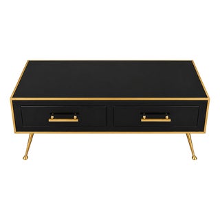Black Glass and Brass Coffee Table, 1980s For Sale