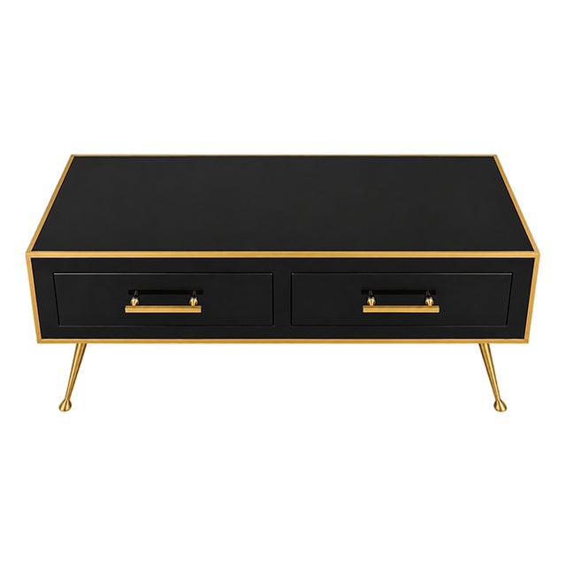 Black Glass and Brass Coffee Table, 1980s For Sale