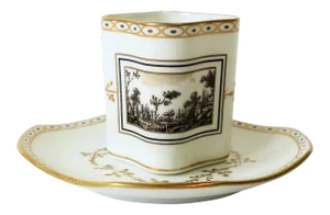 Richard Ginori Designer Italian White & Gold Espresso Coffee or Tea Cup Saucer - 2 Pieces