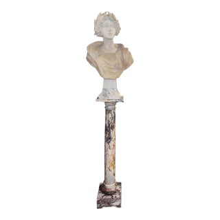 19th Century Italian Marble Bust of Sappho( Greek Lyric Poet) on Pedestal - Set of 2 For Sale