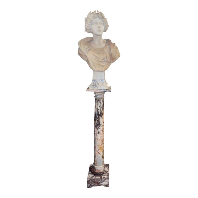 19th Century Italian Marble Bust of Sappho( Greek Lyric Poet) on Pedestal - Set of 2 For Sale