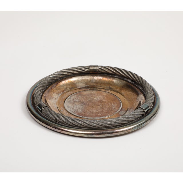 Vintage silver plated dish by Christofle with rope border and patina.