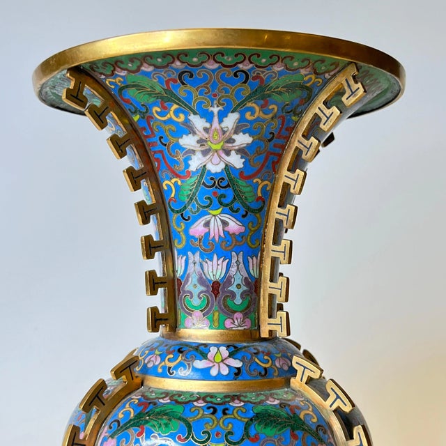 Blue Antique Chinese Blue Cloisonne Vases - A Pair For Sale - Image 8 of 12