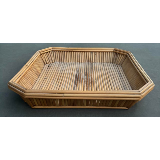 Brown Vintage Square Bamboo & Rattan Clipped-Corner Serving Tray For Sale - Image 8 of 12