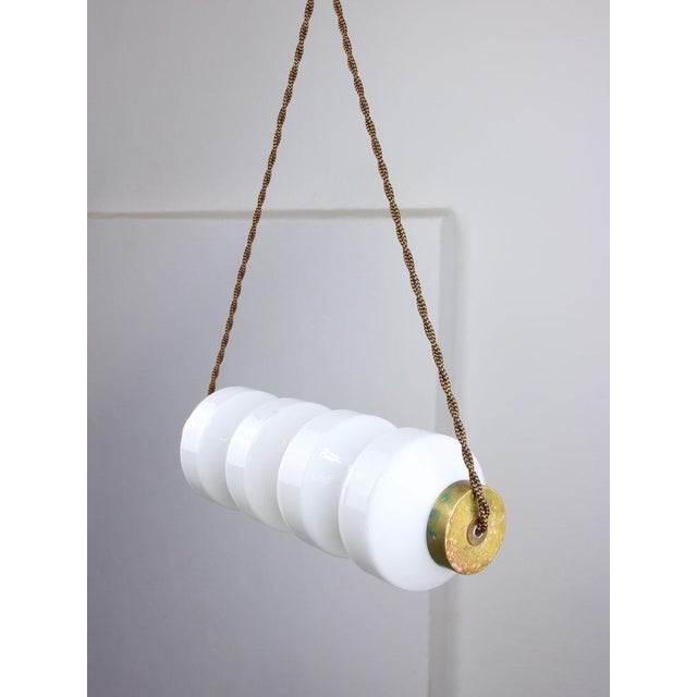 Mid-Century Minimalist Opaline & Brass Pendant Lamp For Sale - Image 6 of 17