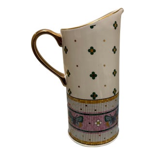 Anthropologie Bistro Garden Tile Stoneware Pitcher With 24k Gold Accents For Sale