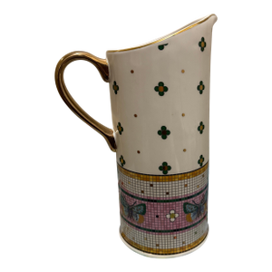 Anthropologie Bistro Garden Tile Stoneware Pitcher With 24k Gold Accents