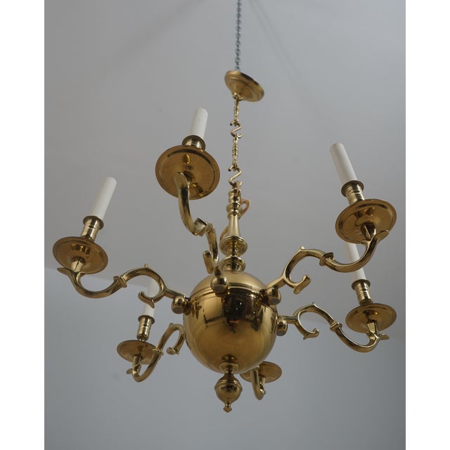 Metal Virginia Metalcrafters Colonial Williamsburg 6 Arm Brass Chandelier For Sale - Image 7 of 8