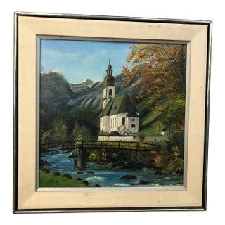Early 20th Century The Church Oil on Canvas Signed on the Bottom, Framed For Sale