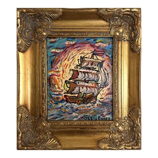Serg Graff "Aurora" Original Acrylic Painting Nautical Ship Seascape Art, Coa For Sale