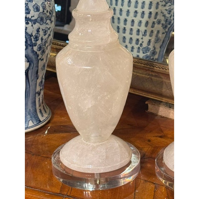 White Large Pair of Polished Rock Crystal Lamps For Sale - Image 8 of 8