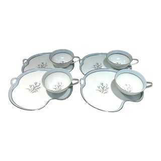 Noritake Bluebell 5558 Snack Plates & Cups Set of 4 Vintage Japan-8 Pieces For Sale