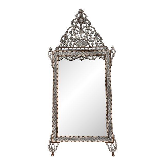 Syrian Mother of Pearl Inlay Leaning Mirror, Vintage For Sale