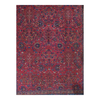 Antique Persian Lavar Kerman Oriental Carpet, Handmade, Red, Ivory, Light Blue For Sale