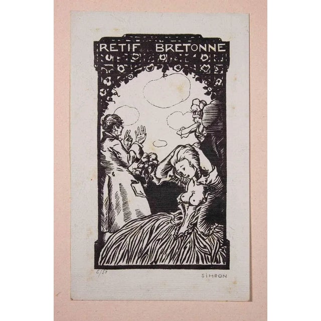 Fernand Siméon, Retif De La Bretonne, Original Woodcut, Early 20th-Century For Sale - Image 3 of 3