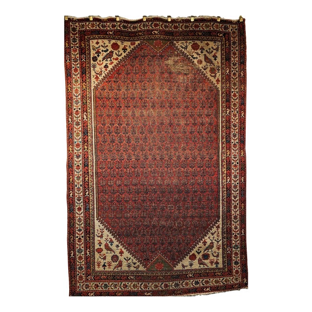 Vintage Malayer Area Rug, Hand-Knotted Wool, Tribal Paisley Pattern, 4x7, Burgundy & Ivory For Sale