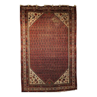Vintage Persian Malayer Area Rug, Hand-Knotted Wool, Tribal Paisley Pattern, 4x7, Burgundy & Ivory For Sale