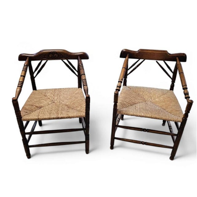 Dutch Oak and Rush Chairs, 1930s, Set of 2 For Sale - Image 14 of 15