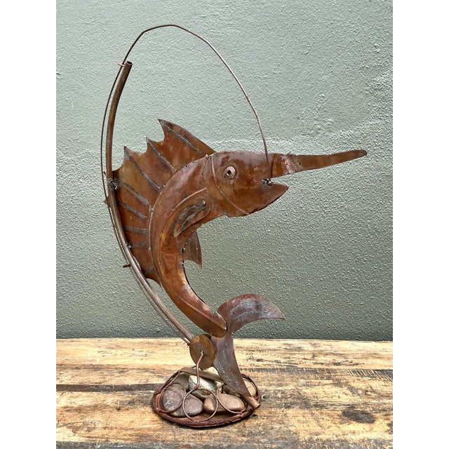 Vintage Distressed Punch Cut Sailfish Statue For Sale - Image 12 of 12