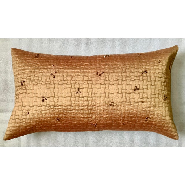 Modern Hand Beaded Quilted Silk Lumbar Decorative Pillow Cover For Sale In New York - Image 6 of 10
