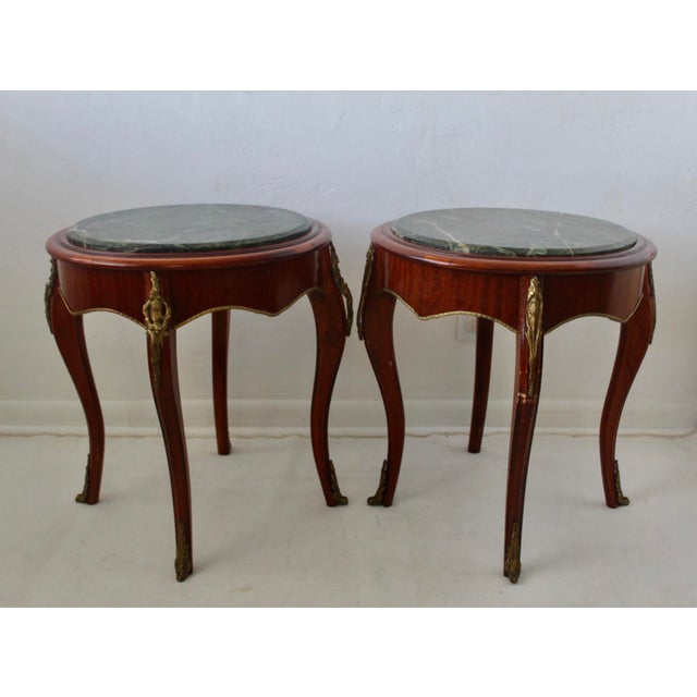 Late 20th Century French Louis XV Style Occasional Side Tables Feature Green Marble Tops, Non-Identical-a Pair For Sale - Image 18 of 18