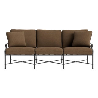 Brown Jordan Venetian Sofa, Textured Pewter frame with Fusion Moccasian fabric For Sale