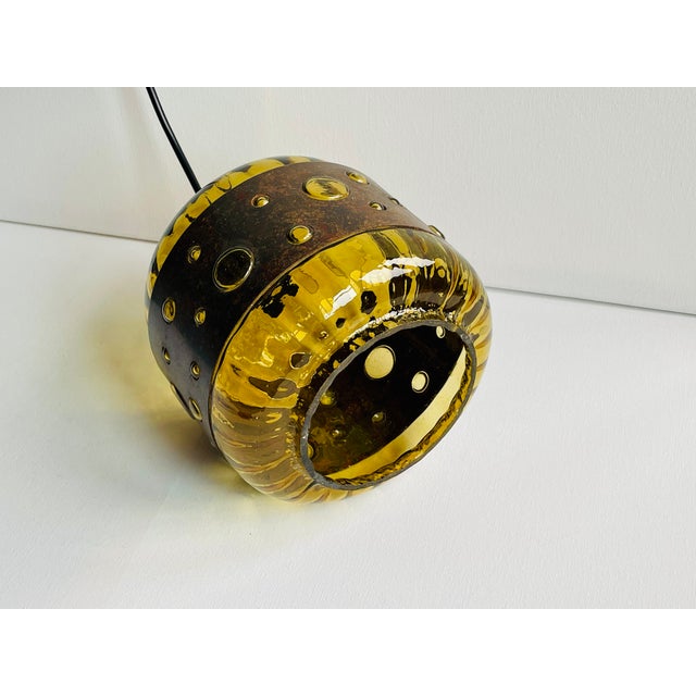 Metal Mid-Century Brutalist Boho Style Ceiling Lamp in Green Colored Glass and Copper. Design by Nanny Still for Raak Holland, 1960s For Sale - Image 7 of 8