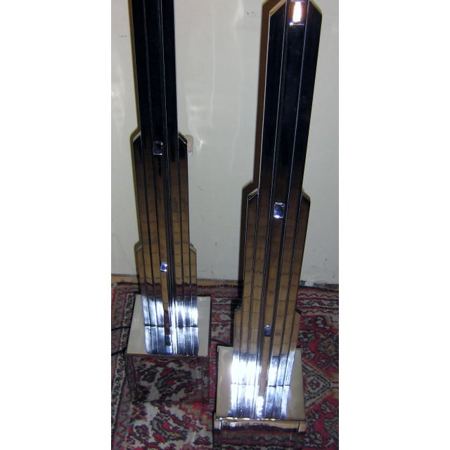 Metal Pair of 1920s 7 Feet Tall! Jules Bouy Art Deco Skyscraper Floor Lamps For Sale - Image 7 of 12