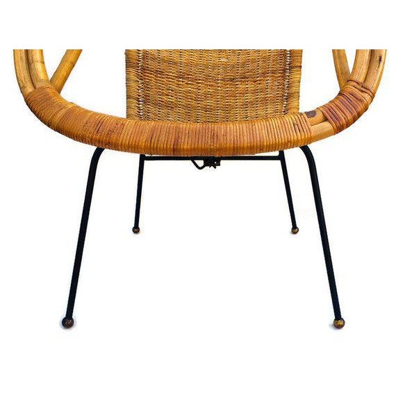 Mid Century Rattan Sculpted Bamboo Hoop Chair Cast Iron Legs Chairish