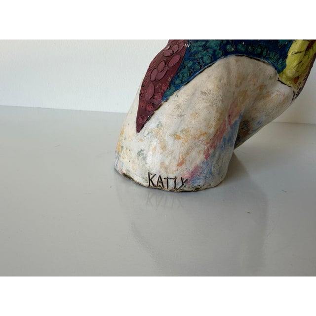 Ceramic 1980s Vintage Katty Handmade Pottery Woman Head Sculpture For Sale - Image 7 of 12