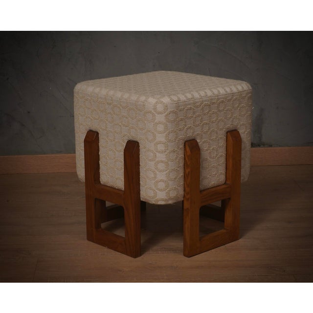 Art Deco Pouf in Wood and White Cream, 1990 For Sale - Image 6 of 11