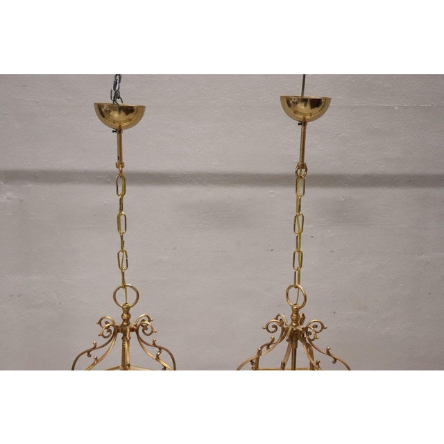 1990s Gilt Metal and Glass Lanterns, 1990s, Set of 2 For Sale - Image 5 of 15