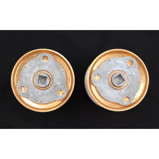 Vintage Blue Floral Porcelain & Brass Dummy Door Knob Set For Sale - Image 4 of 4