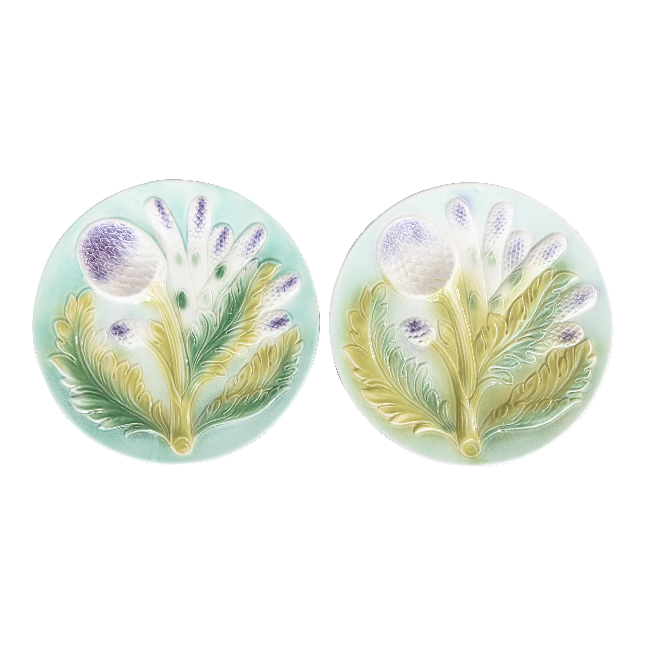 Assiette Ancienne Majolica Barbotine Asperge/Artichaut - Orchies (1900-1919)