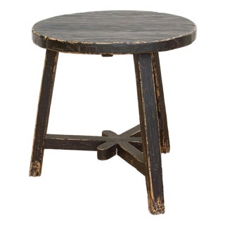 Distressed Black Round Bedside Table For Sale