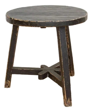 Distressed Black Round Bedside Table