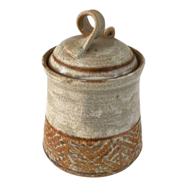 Studio Pottery Stoneware Lidded Jar - Signed For Sale