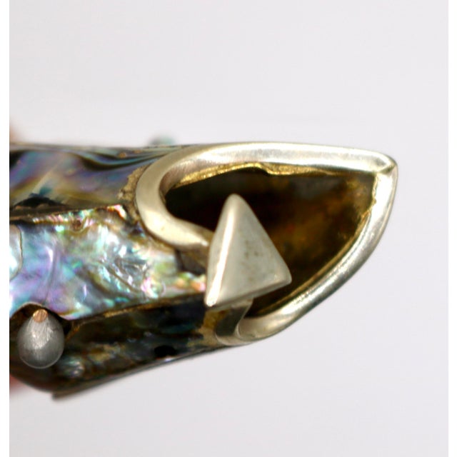 Los Castillo Mid-Century Mexican Miniature Articulated Brass & Abalone Fish Bottle Opener/Pocket Charm For Sale - Image 4 of 8