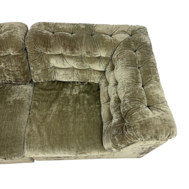 Green Vintage Olive Velvet Modular Two-Seater Sofa, 1960s For Sale - Image 8 of 17