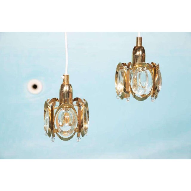 Mid-Century Modern Vintage Brass and Crystal Hanging Lamp from Palwa For Sale - Image 3 of 17