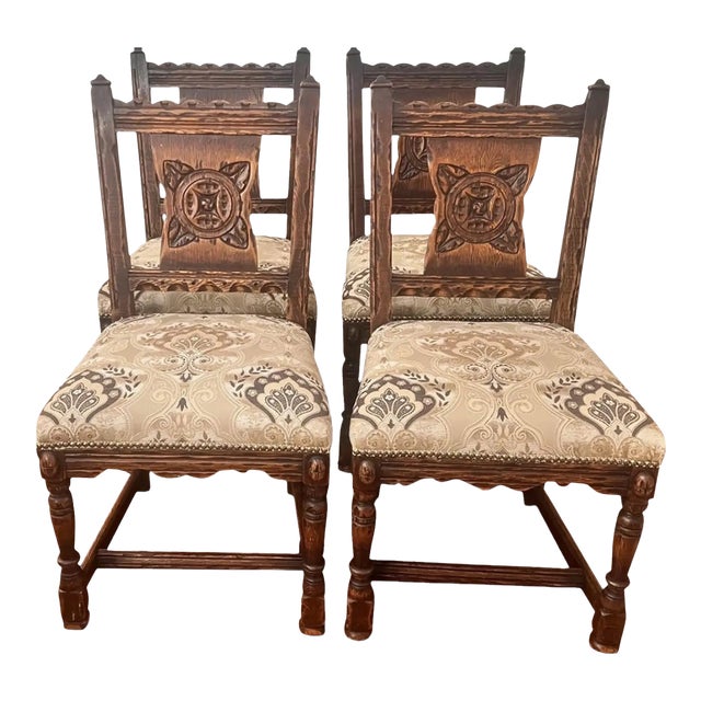 1930s Feudal Oak Chairs by Jamestown Lounge Company - Set of 4 For Sale