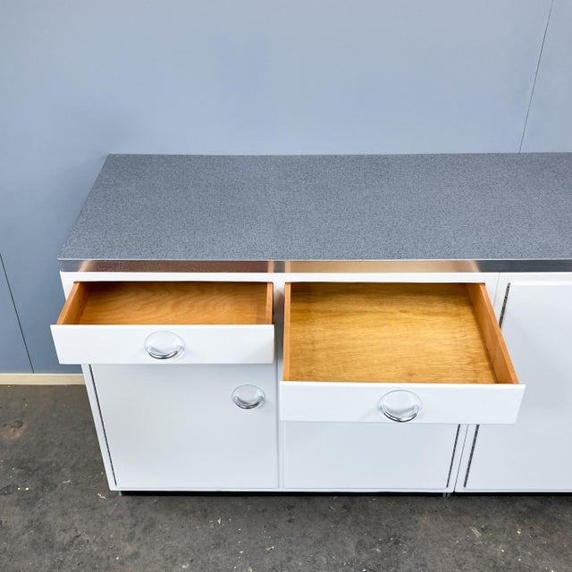 Poggenpohl Kitchen Set with Grey-Blue Mottled Resopal Worktop, 1950s, Set of 5 For Sale - Image 9 of 18