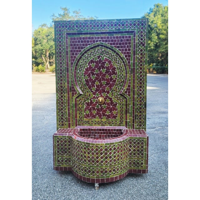 Moroccan Olive Green & Burgundy Mosaic Tile Fountain / Rafraf Style For Sale - Image 9 of 9